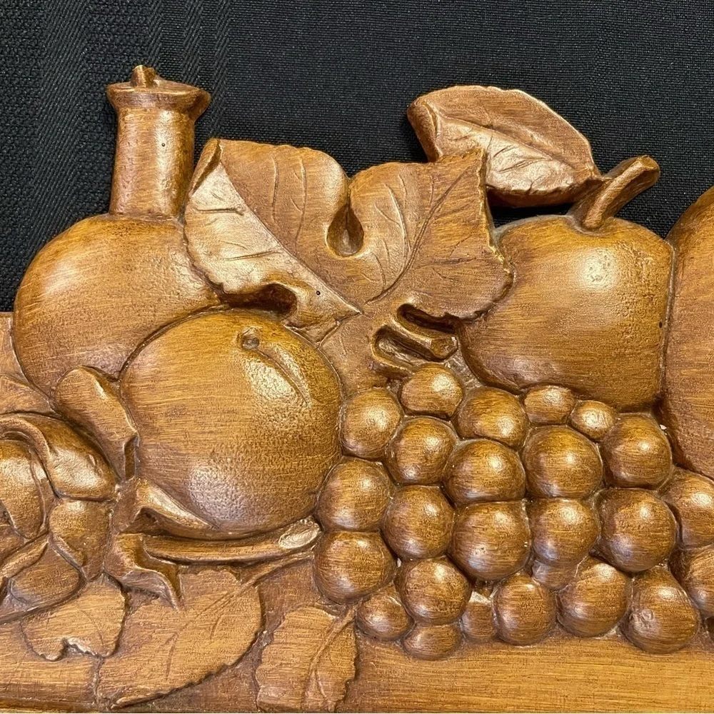 Syroco 1972 wood look pitcher & fruit rectangular wall art 16” x 11”. Rare find!